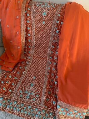 Embellished Orange & Turquoise Gorgeous Indian Dress